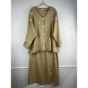 Annie Alexander Linen Skirt Jacket Top Khaki 22W Plus Cottagecore Vintage Retro